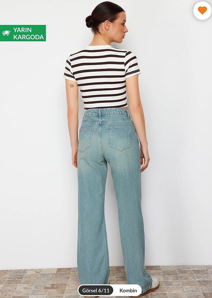 Trendyolmilla mavi soluk efek vintage yüksek bel wide leg jeans - Görsel 3