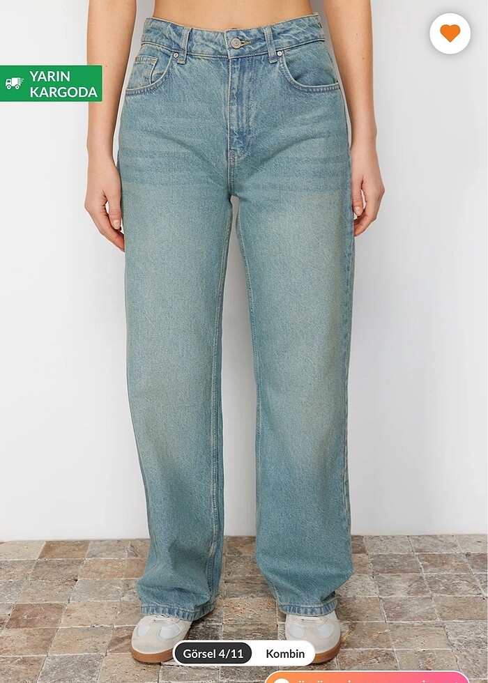 Trendyolmilla mavi soluk efek vintage yüksek bel wide leg jeans - Görsel 2