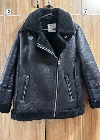 Kürklü Siyah Deri Biker Ceket - Görsel 3