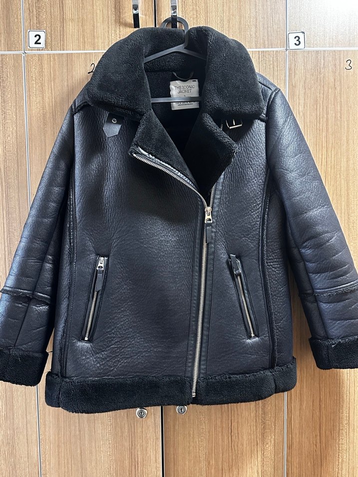 Kürklü Siyah Deri Biker Ceket - Görsel 3