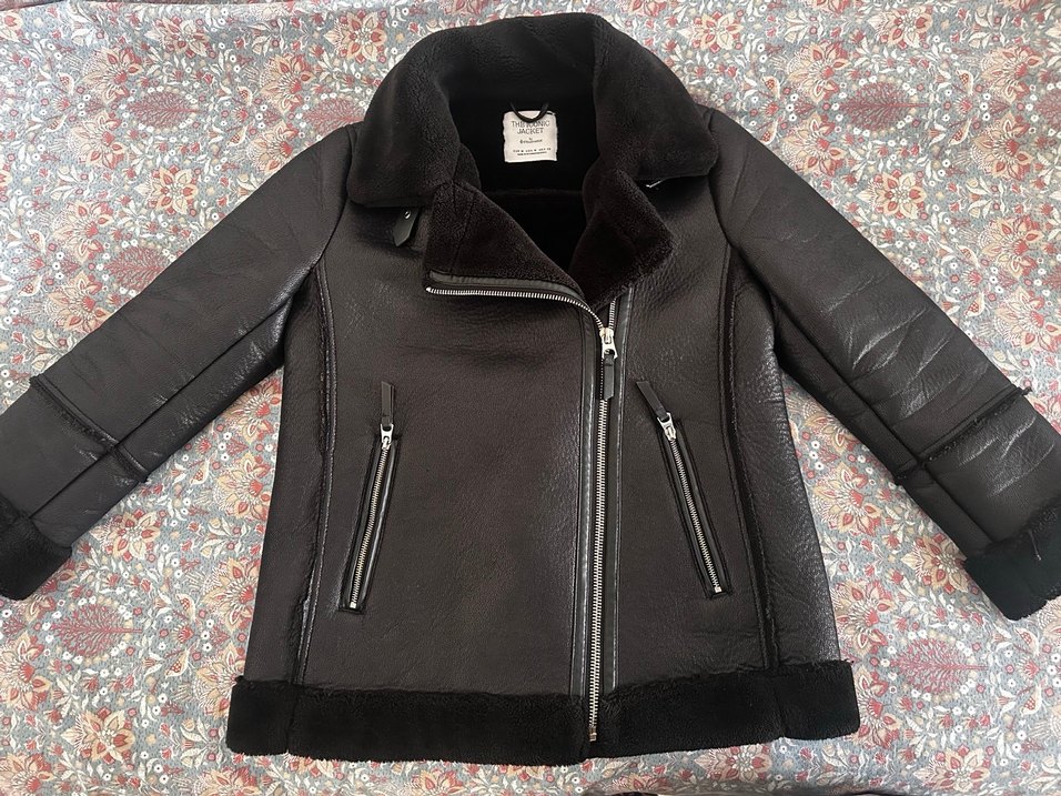 Kürklü Siyah Deri Biker Ceket - Görsel 2