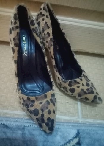 Kahverengi Leopar Desenli Süet Stiletto