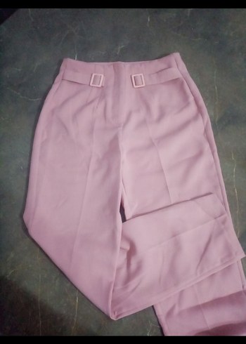 xl Beden pembe Renk Pembe Kemerli Kadın Kumaş Pantolon