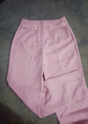 s Beden pembe Renk Pembe Midi Kumaş Pantolon, Kemerli, Normal Boy