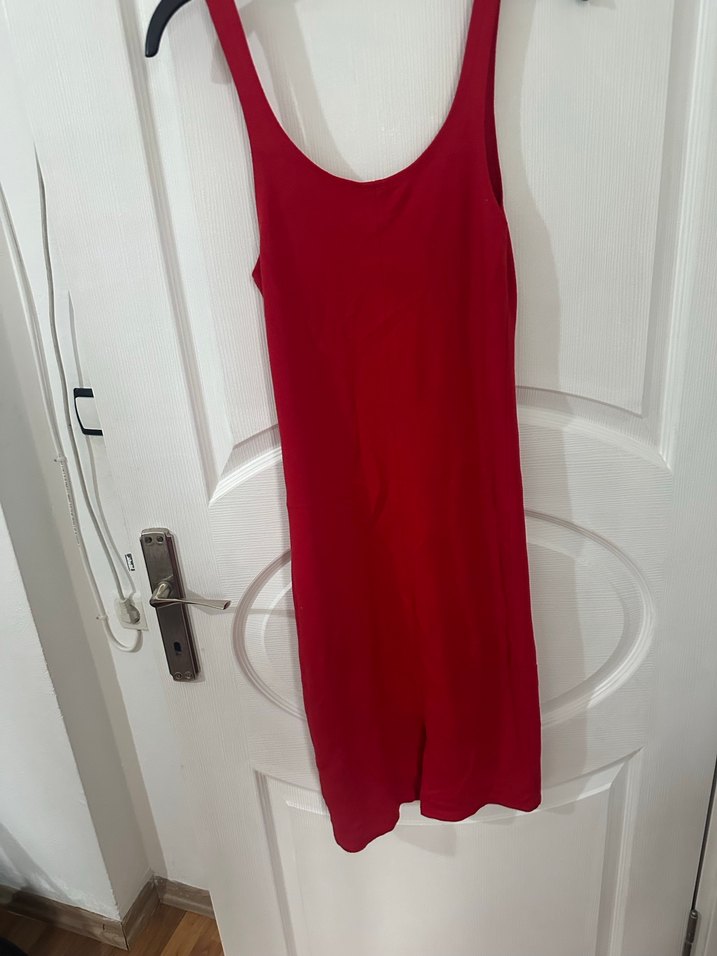 Kırmızı Midi Kalem Elbise - Görsel 3