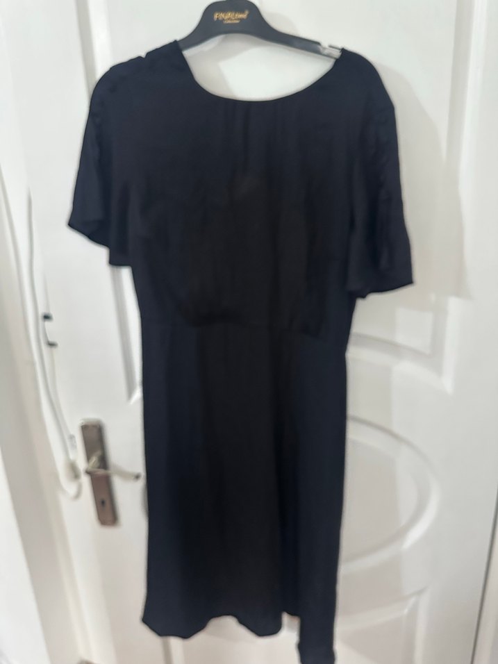 Siyah Midi Kadın Elbise Kısa Kollu - Görsel 2