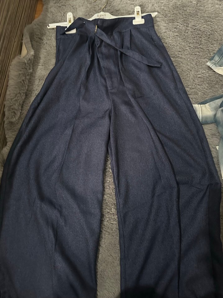 Kadın Lacivert Keten Kemerli Pantolon - Görsel 4