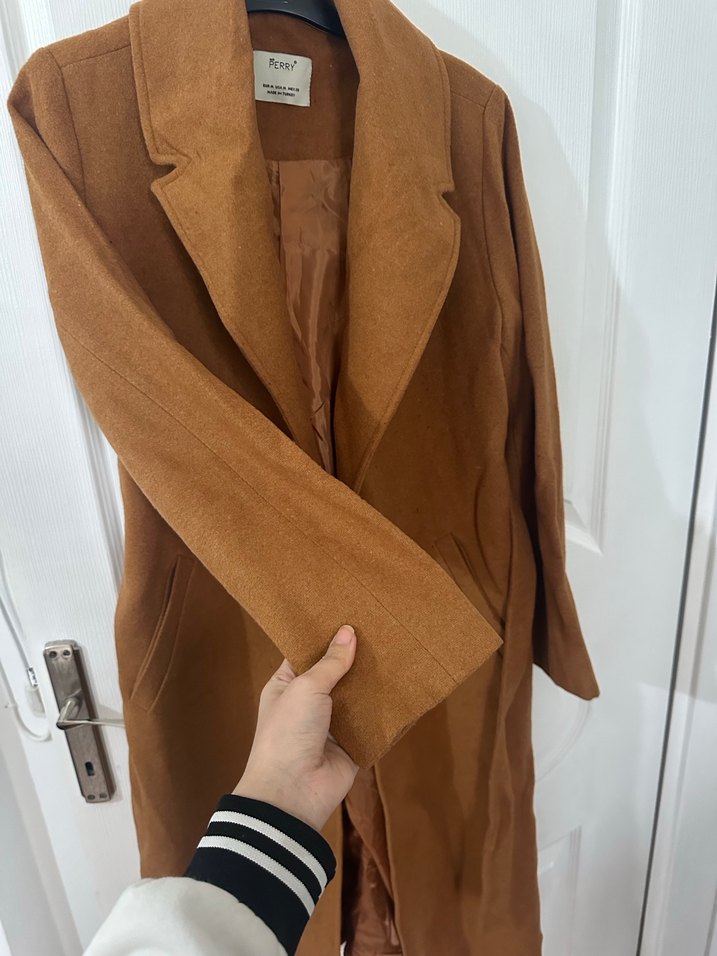 Kahverengi Süet Uzun Kemerli Kadın Kaban - Görsel 4