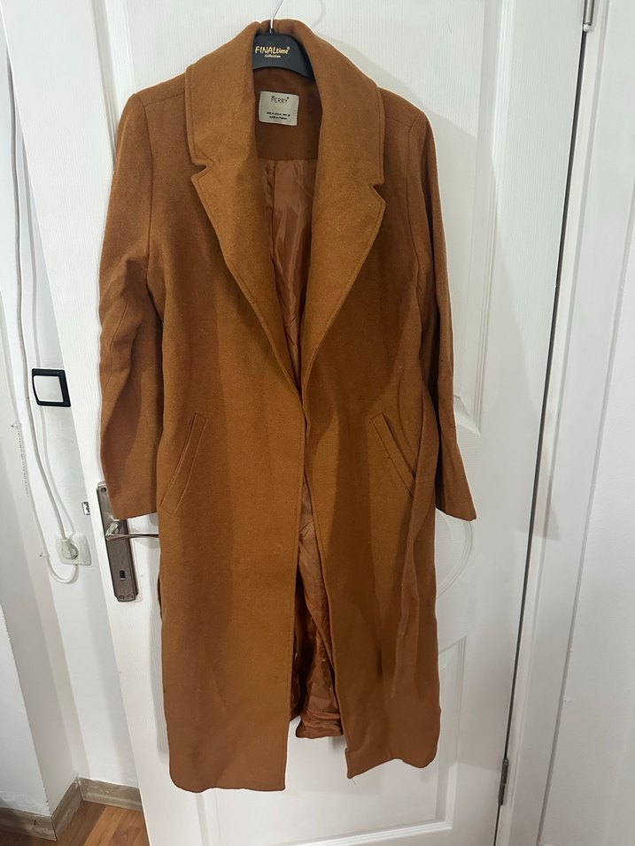 Kahverengi Süet Uzun Kemerli Kadın Kaban - Görsel 2