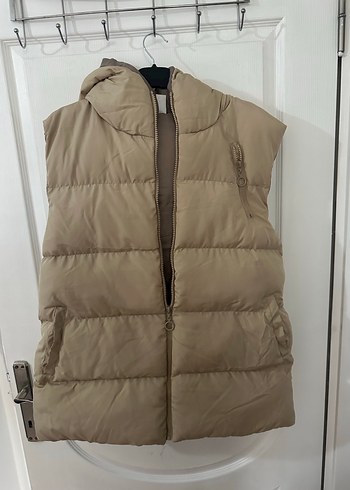 Kadın Bej Kapüşonlu Fermuarlı Yelek - Görsel 2