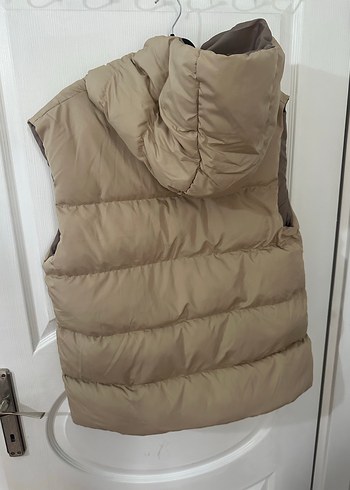 Kadın Bej Kapüşonlu Fermuarlı Yelek - Görsel 4