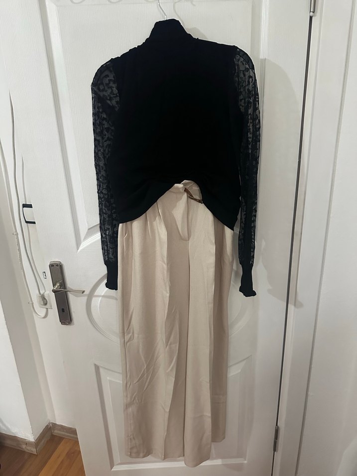 Bej Kemerli Bol Kesim Keten Kadın Pantolon - Görsel 3