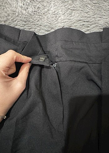 Gri Pilili Midi Kadın Kumaş Pantolon - Görsel 3