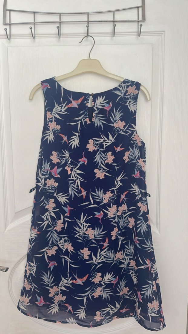 Lacivert Baskılı Mini V Yaka Elbise - Görsel 3