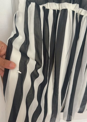 2K Çizgili Düğmeli Midi Askılı Elbise