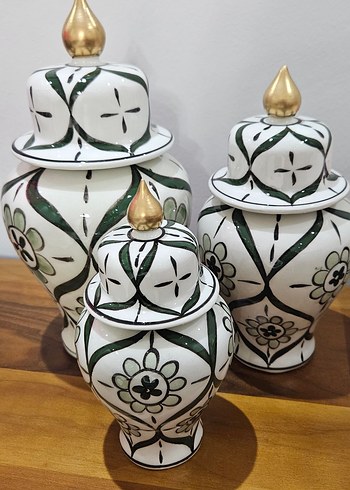  Beden Beyaz Desenli Dekoratif Vazo Seti