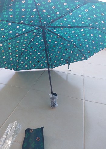 Renkli Yeşil Pileli Kadın Şemsiye sifir urun - Görsel 4