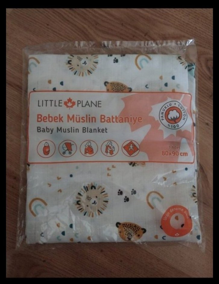 Little Plane Bebek Müslin Battaniye 80x90 cm sifir urun - Görsel 5