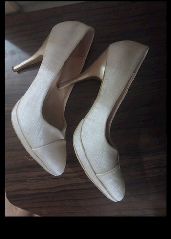 Beyaz Yılan Desenli Kadın Stiletto Topuklu gelin ayakkabisi 38no - Görsel 3