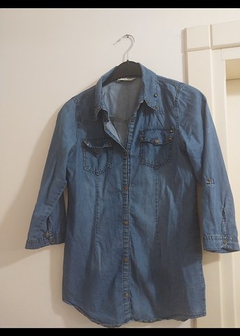 Mavi Düğmeli Uzun Kollu Denim Gömlek s beden - Görsel 4