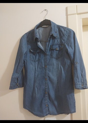 Mavi Düğmeli Uzun Kollu Denim Gömlek s beden - Görsel 3