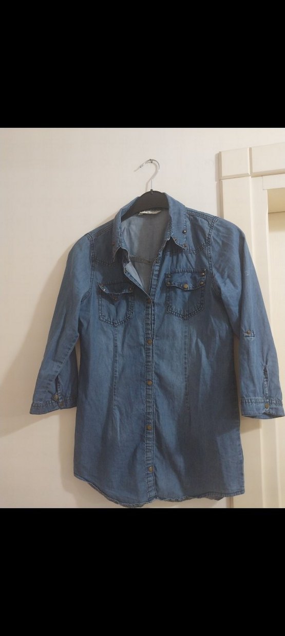 Mavi Düğmeli Uzun Kollu Denim Gömlek s beden - Görsel 4