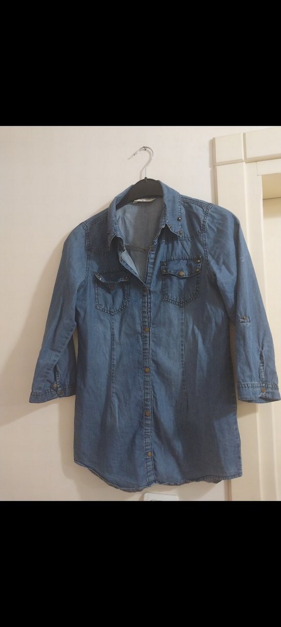 Mavi Düğmeli Uzun Kollu Denim Gömlek s beden - Görsel 3