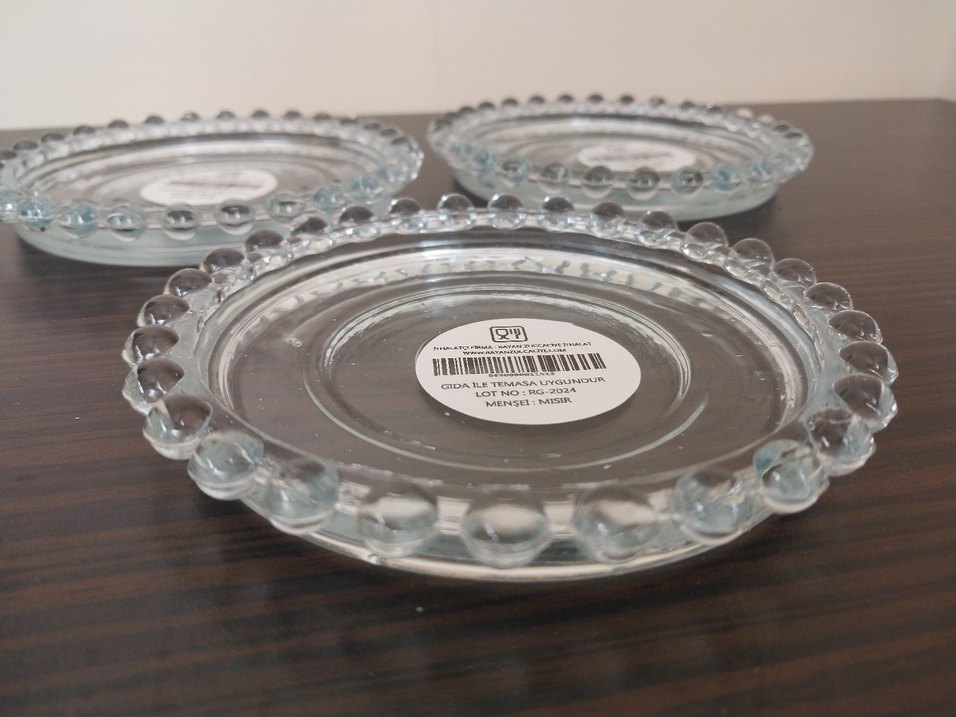 Yuvarlak Kenar Detaylı Cam Tabak Seti 3 adet - Görsel 2