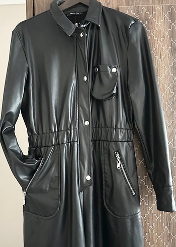 Deri Siyah Kadın Uzun Tulum - Görsel 2