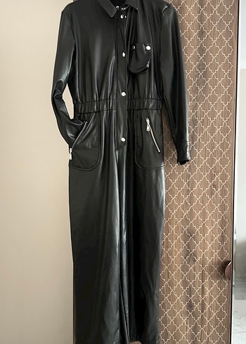 Deri Siyah Kadın Uzun Tulum - Görsel 3