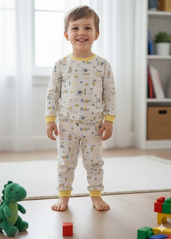 Erkek Çocuk Sarı Uzun Kollu Pijama Takımı