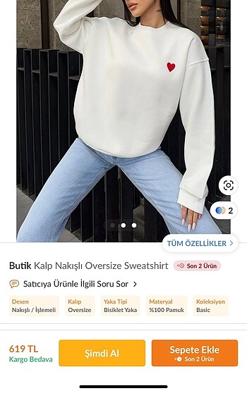 Kalp detaylı sweat