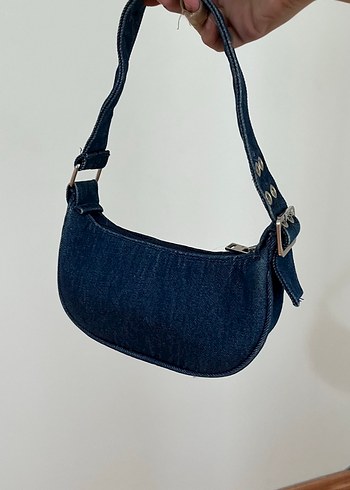 Beden Tokalı Lacivert Denim Kadın Omuz Çantası