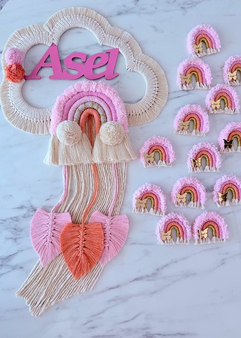 Bohem Pembe Makrome Duvar Süsü - Asel