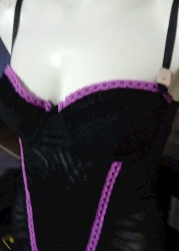 m Beden mor Renk La senza Babydol Mor Nakışlı Gotik Askılı Kadın Geceliği