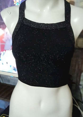 Siyah Parlak Mini Crop Top