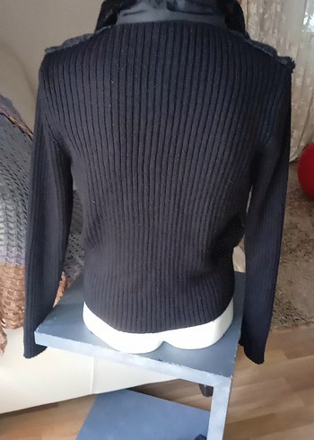 m Beden gri Renk Gri Yüksek Yakalı Kürk Detaylı triko kürklü mont