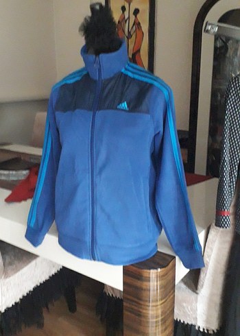 s Beden Adidas 12/14yaş Mavi Fermuarlı Yüksek Yakalı Spor Ceket