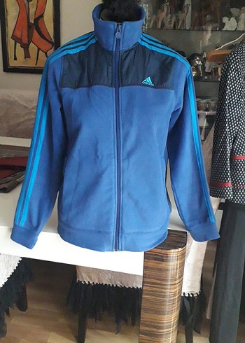 Adidas 12/14yaş Mavi Fermuarlı Yüksek Yakalı Spor Ceket