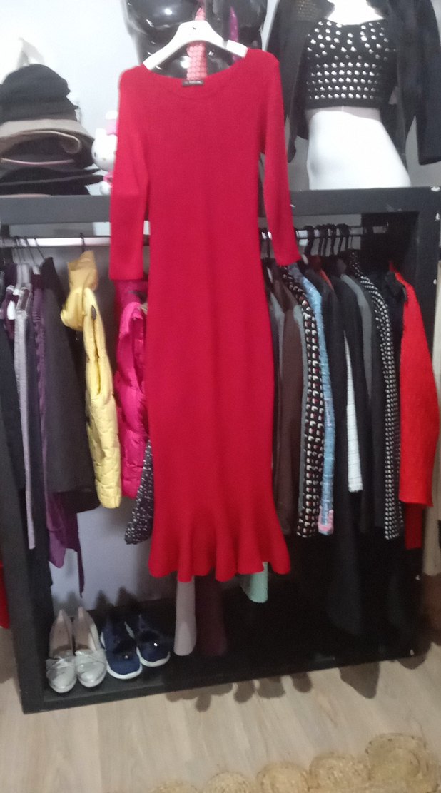 Karol kırmızı triko elbise - Görsel 2