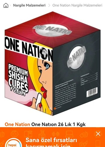 Diğer One Nation 26'lık 1 Kg Nargile Kömürü