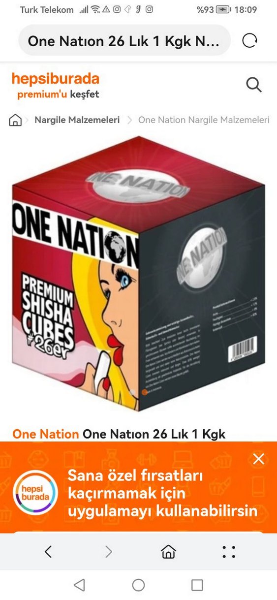 One Nation 26'lık 1 Kg Nargile Kömürü - Görsel 2