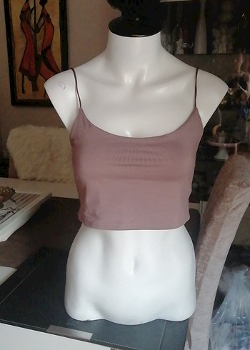 Bej İnce Askılı Kadın Crop Top