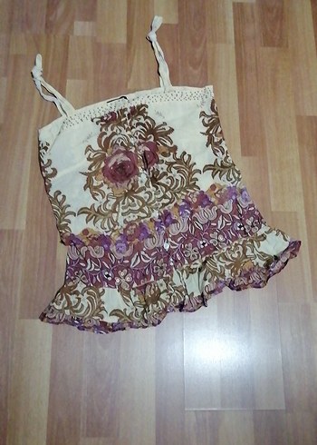 Diğer Mor Nakışlı Bohem Straplez Mini Bluz