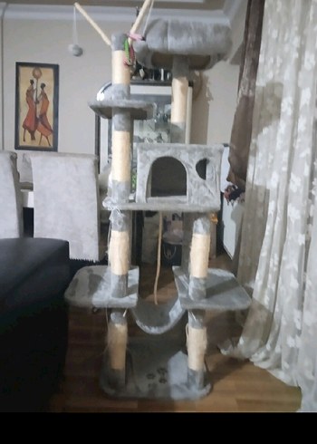 Gri Çok Katlı Kedi Tırmalama ve Oyun Evi - Görsel 5