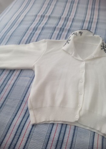 Nakışlı Beyaz Düğmeli Kısa Kollu Hırka - Görsel 3