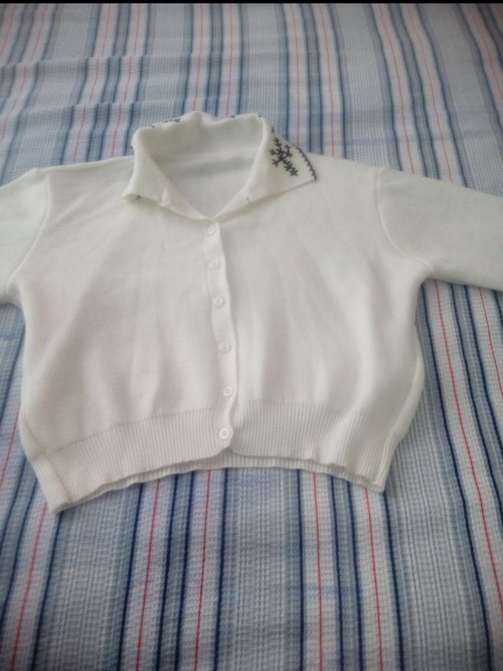 Nakışlı Beyaz Düğmeli Kısa Kollu Hırka - Görsel 2