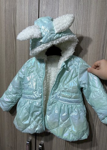 Kız Çocuk Su Yeşili Kapüşonlu Kürklü Mont - Görsel 6