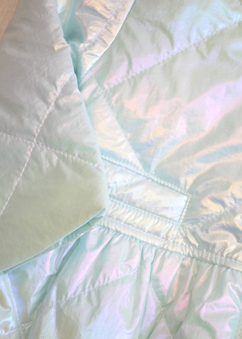 Kız Çocuk Su Yeşili Kapüşonlu Kürklü Mont - Görsel 4