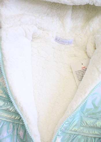 Kız Çocuk Su Yeşili Kapüşonlu Kürklü Mont - Görsel 5